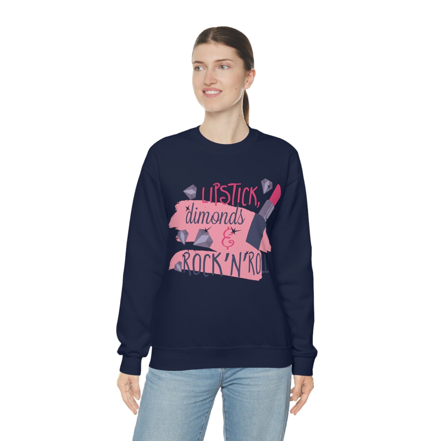 Lipstick-Diamonds and Rock & Roll Crewneck Sweatshirt