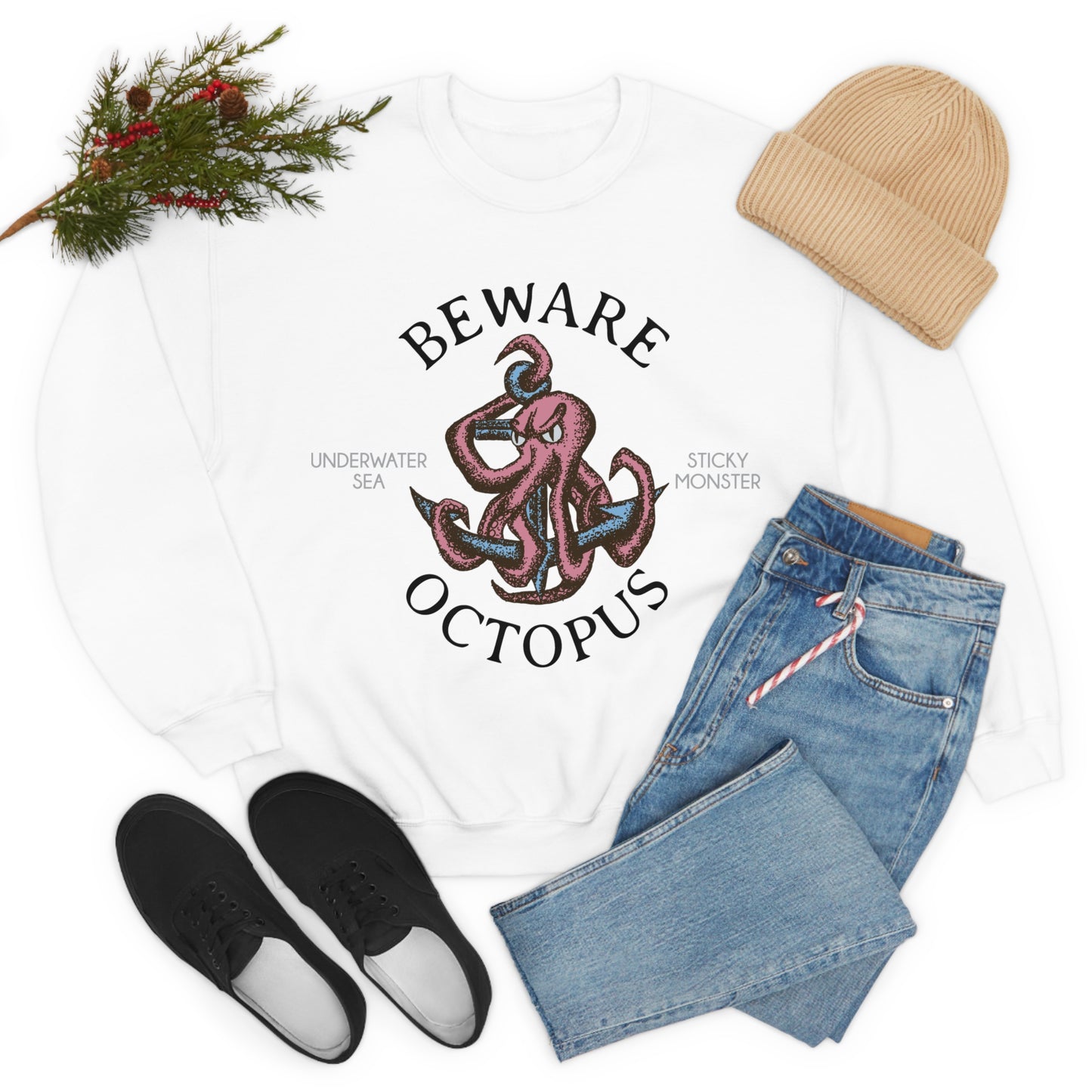 Beware Octopus Crewneck Sweatshirt