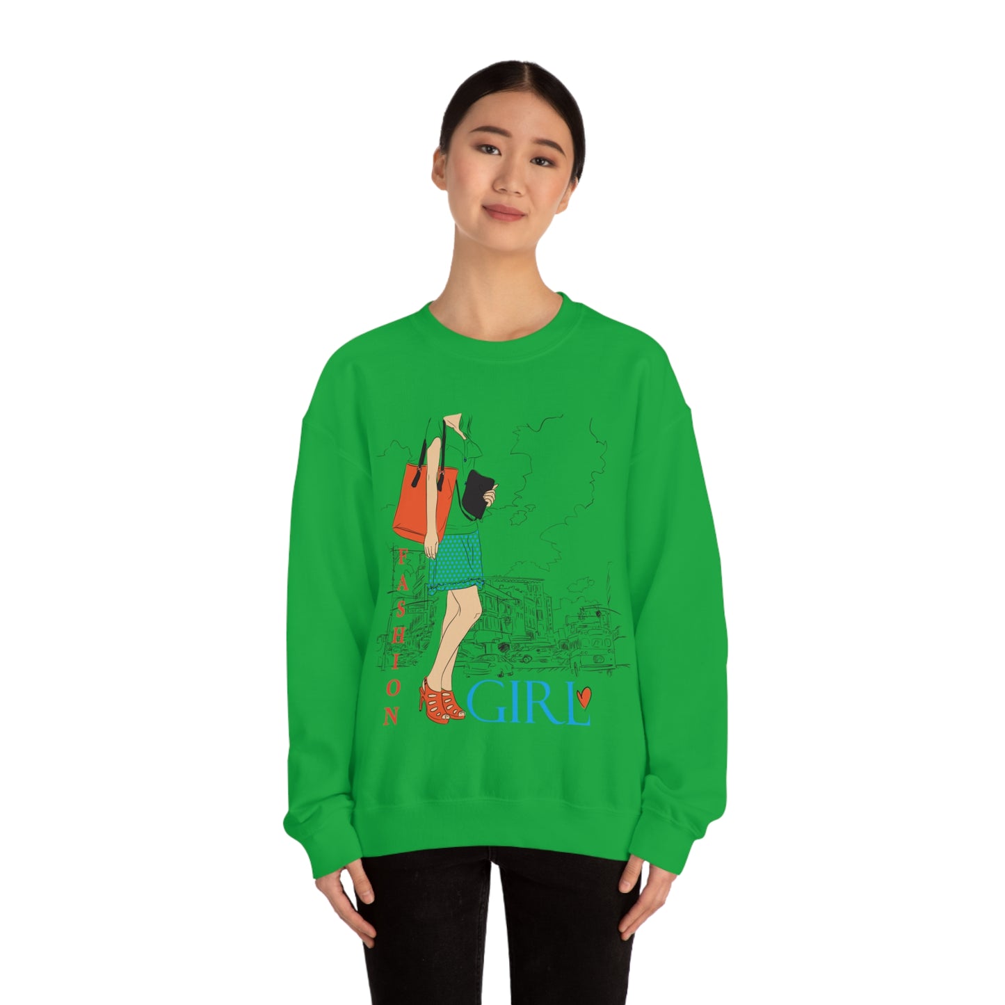 Fashion girl with a bag Crewneck Sweatshirt