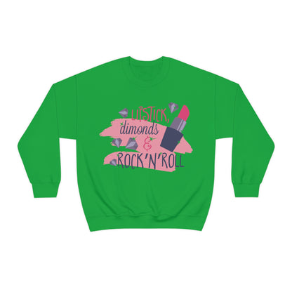 Lipstick-Diamonds and Rock & Roll Crewneck Sweatshirt