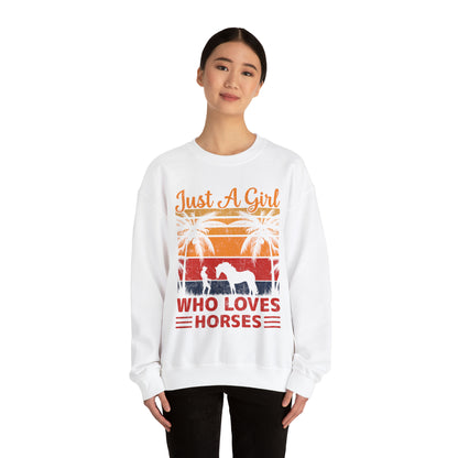 A girl who loves horses vintage Crewneck Sweatshirt