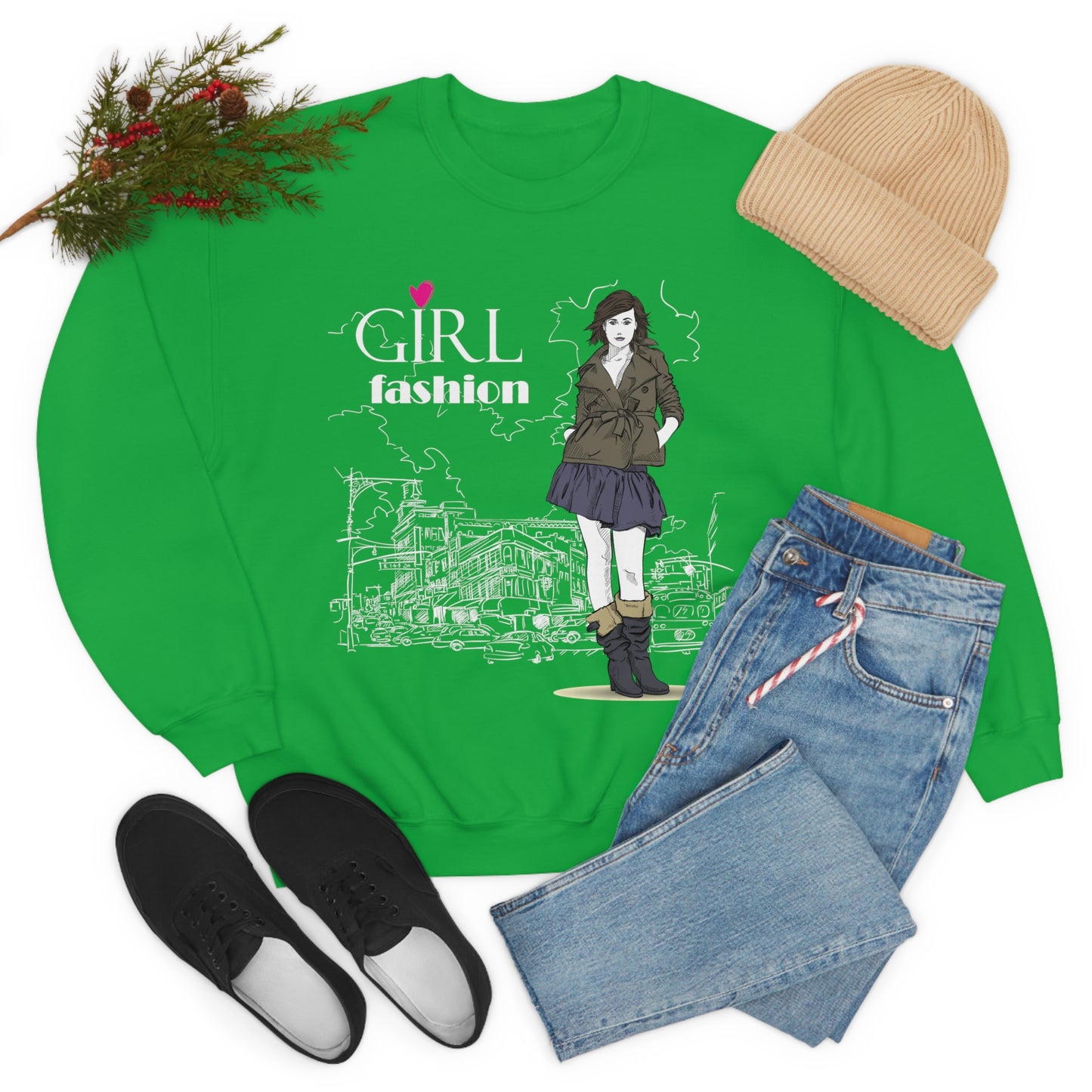 Girl with fashion Crewneck Sweatshirt