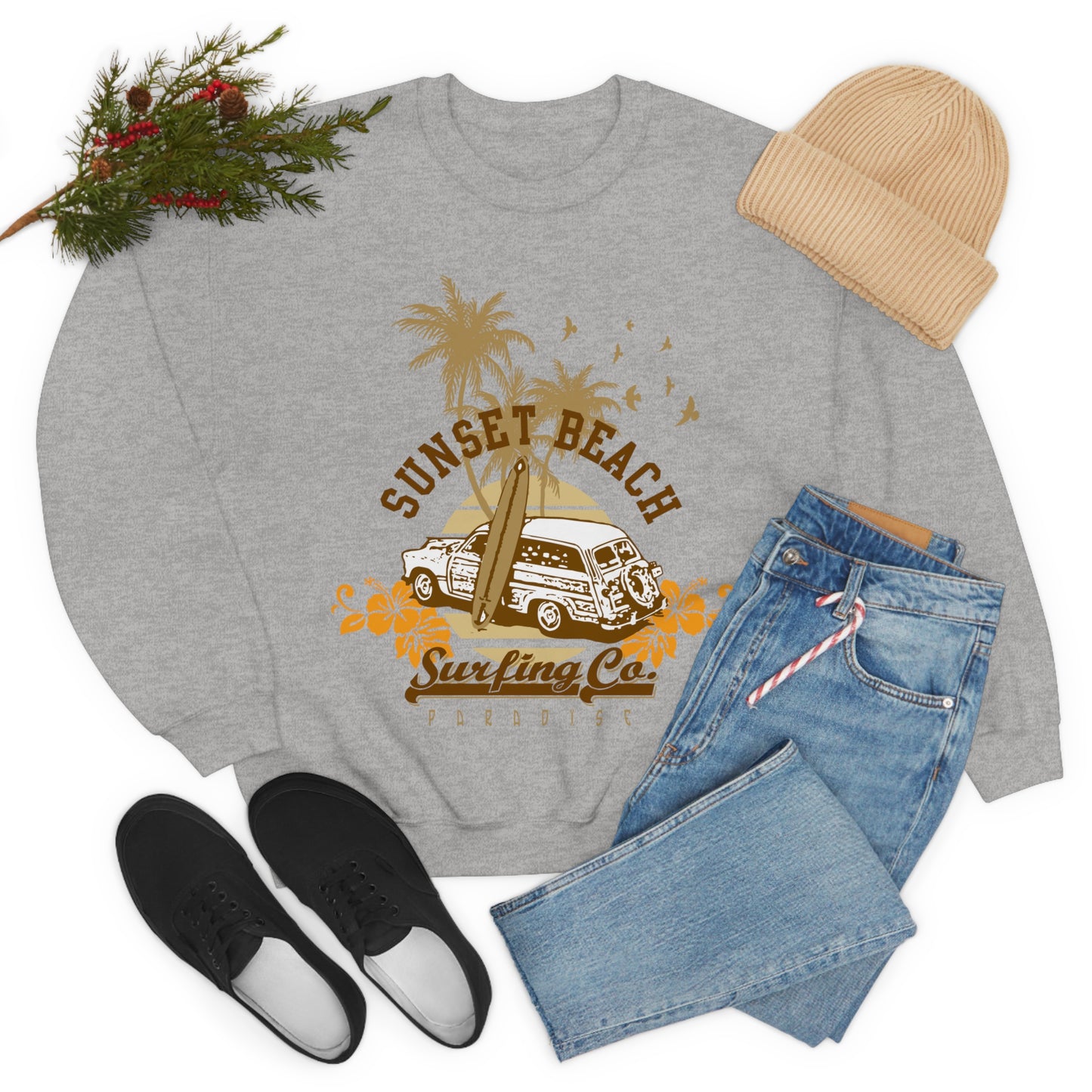 Sunset Beach Surfing Paradise Crewneck Sweatshirt