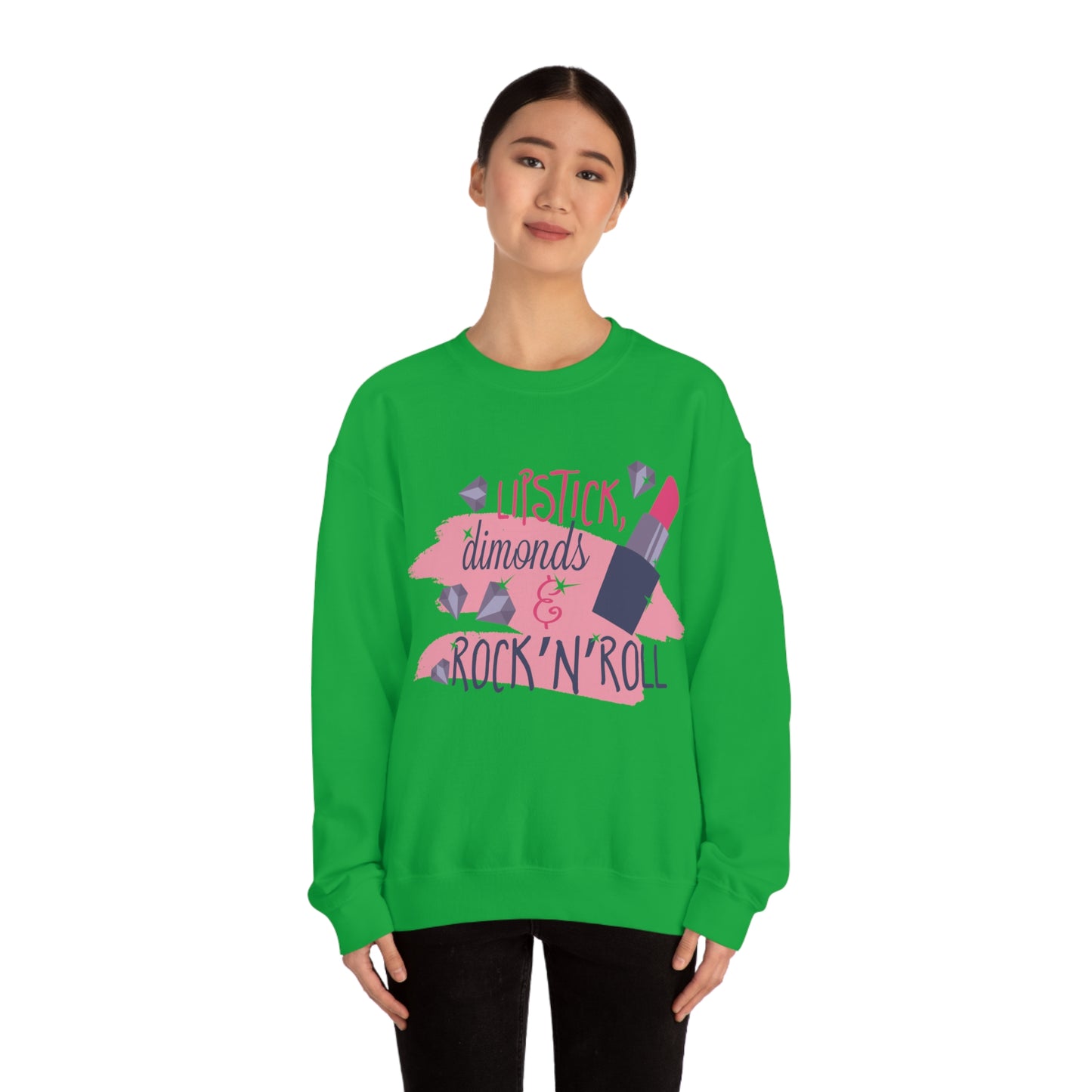 Lipstick-Diamonds and Rock & Roll Crewneck Sweatshirt