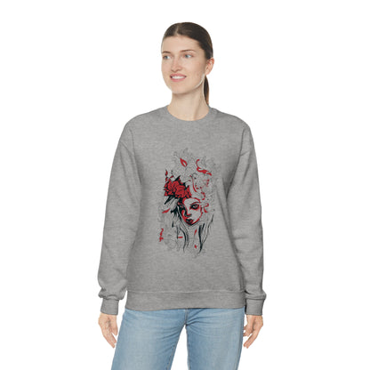 Beauty in Red and Floral Crewneck Sweatshirt