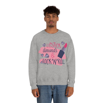 Lipstick-Diamonds and Rock & Roll Crewneck Sweatshirt