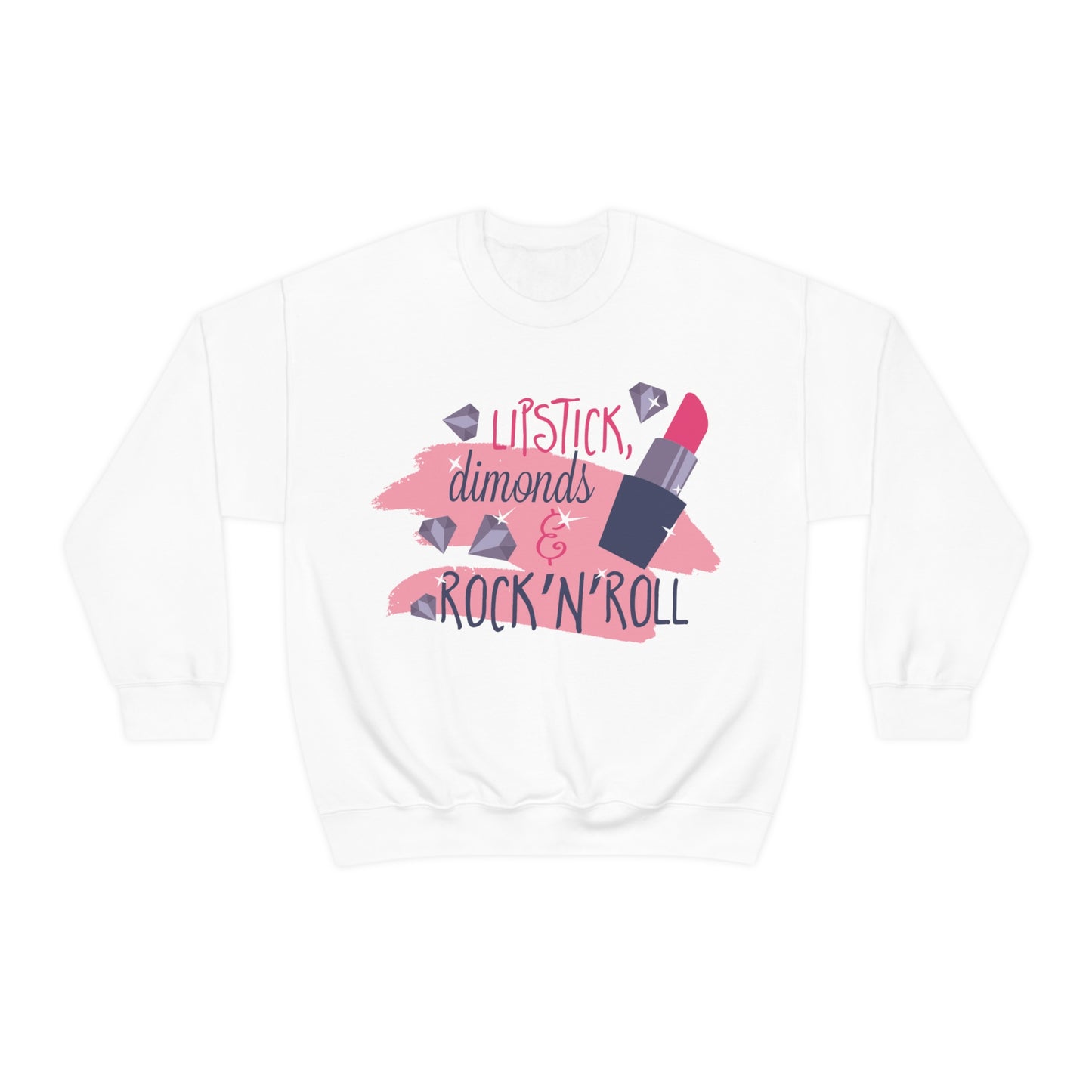 Lipstick-Diamonds and Rock & Roll Crewneck Sweatshirt