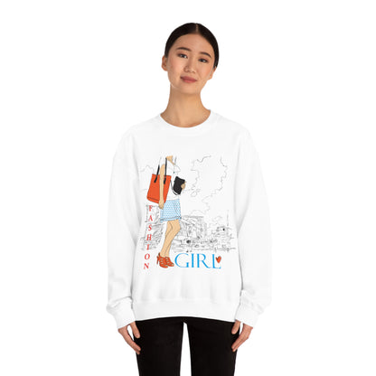 Fashion girl with a bag Crewneck Sweatshirt