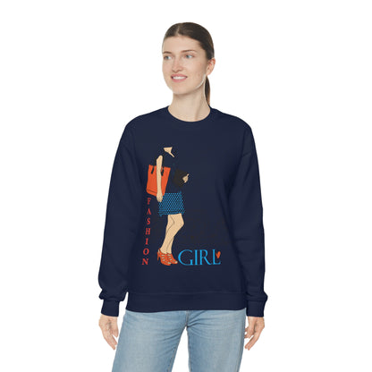 Fashion girl with a bag Crewneck Sweatshirt