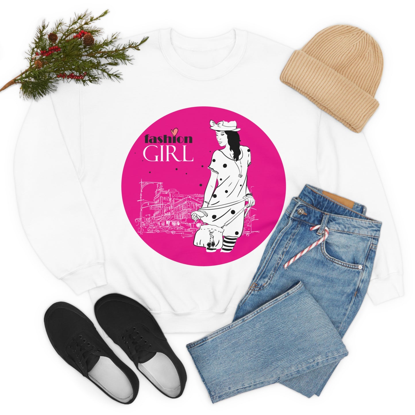 Pink Fashion girl Crewneck Sweatshirt