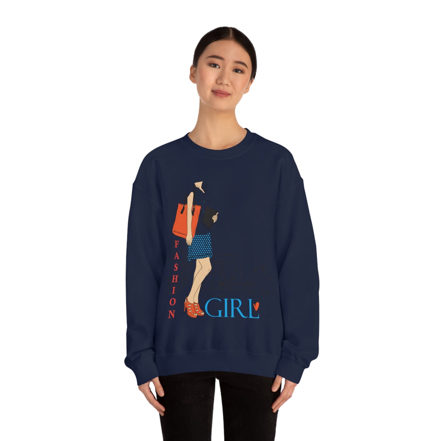 Fashion girl with a bag Crewneck Sweatshirt