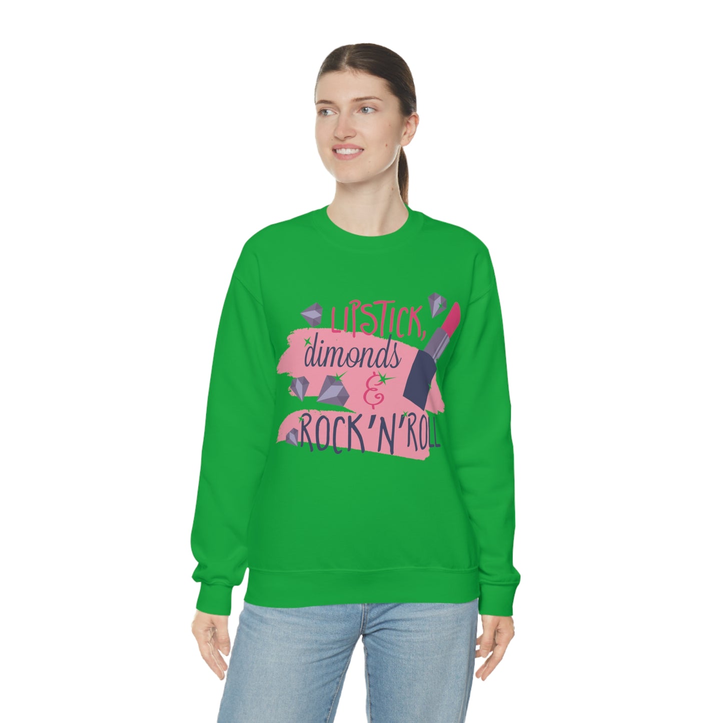 Lipstick-Diamonds and Rock & Roll Crewneck Sweatshirt