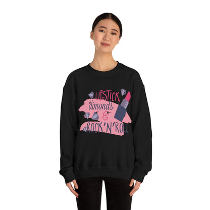 Lipstick-Diamonds and Rock & Roll Crewneck Sweatshirt