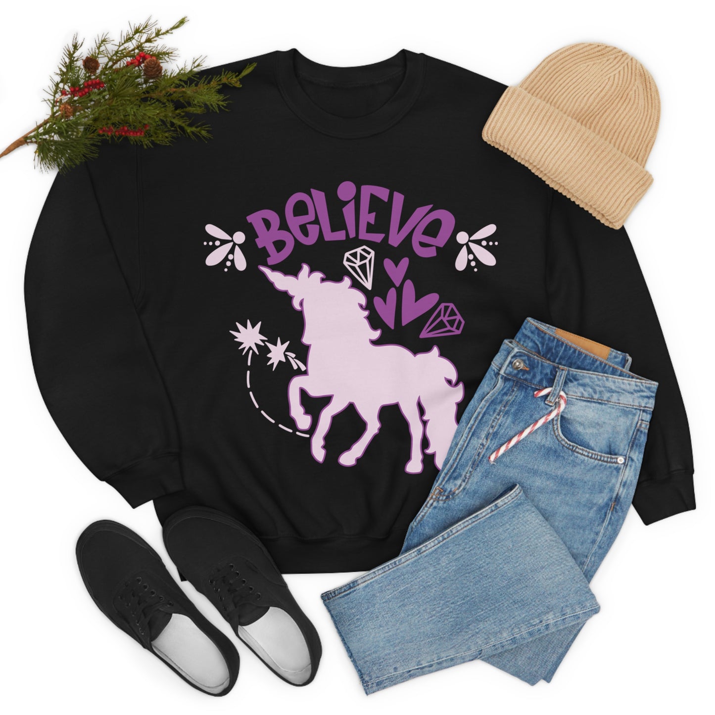 Unicorns_Believe Crewneck Sweatshirt