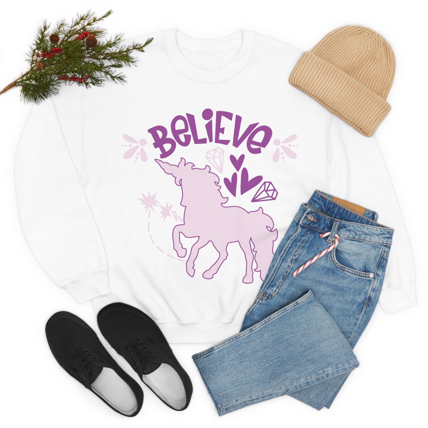 Unicorns_Believe Crewneck Sweatshirt