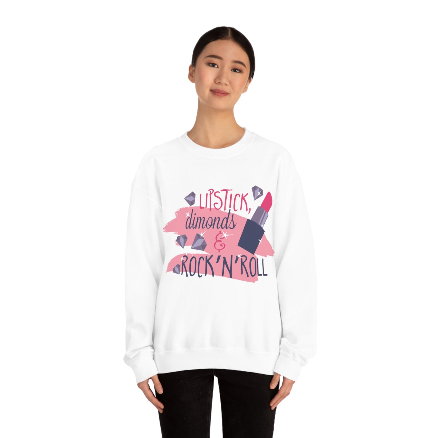 Lipstick-Diamonds and Rock & Roll Crewneck Sweatshirt