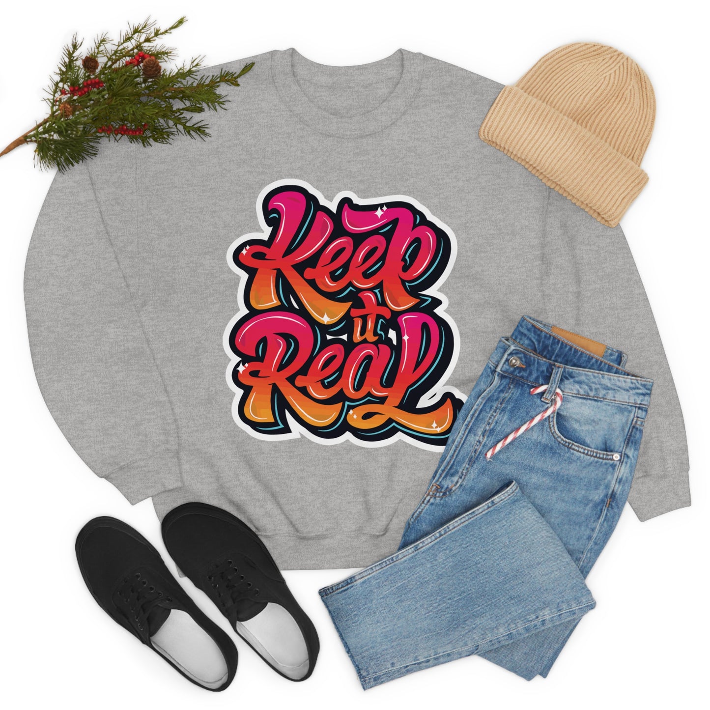 Keep it real colorful graffiti logo Crewneck Sweatshirt