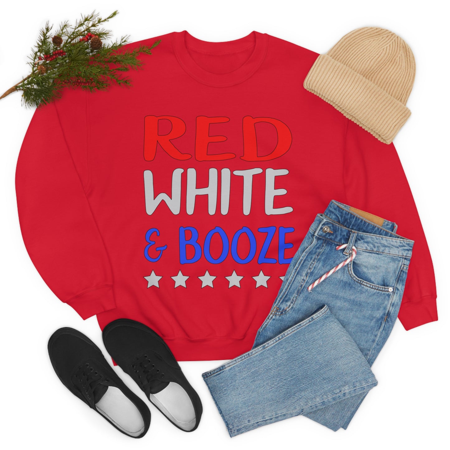 Red  White Booze Crewneck Sweatshirt