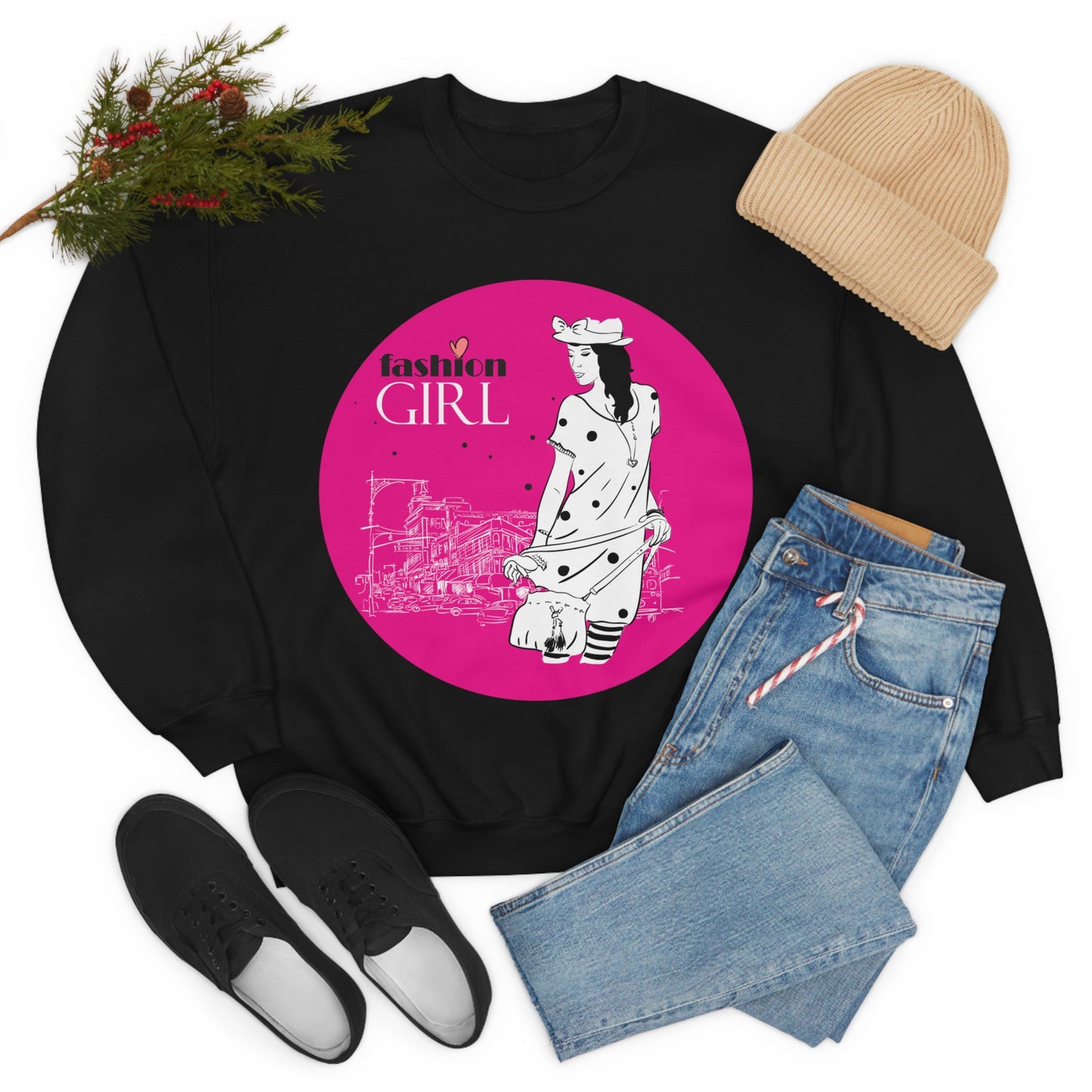 Pink Fashion girl Crewneck Sweatshirt