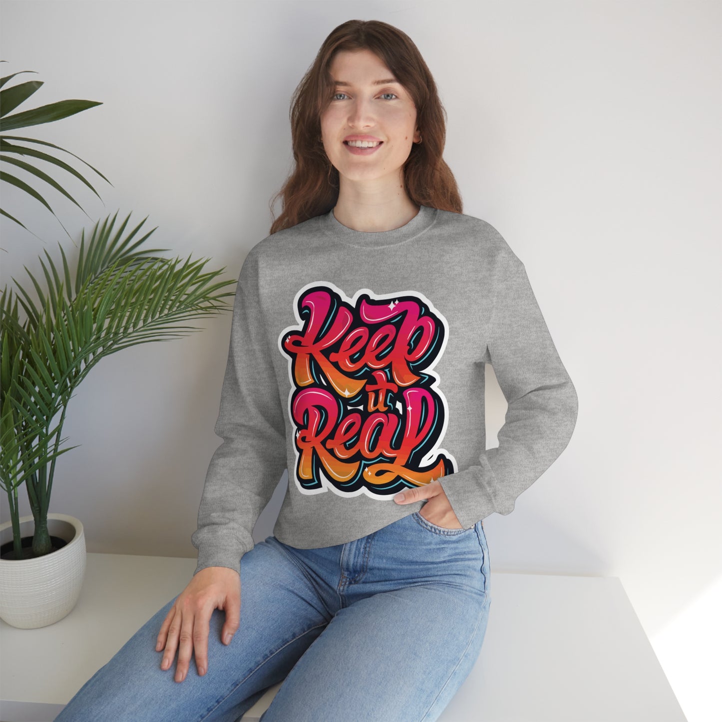 Keep it real colorful graffiti logo Crewneck Sweatshirt