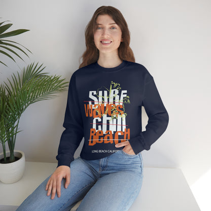 Surf Waves Chill Beach Crewneck Sweatshirt